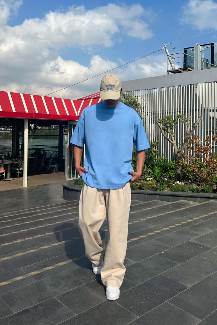 Premium Basic Mavi Oversize Tişört