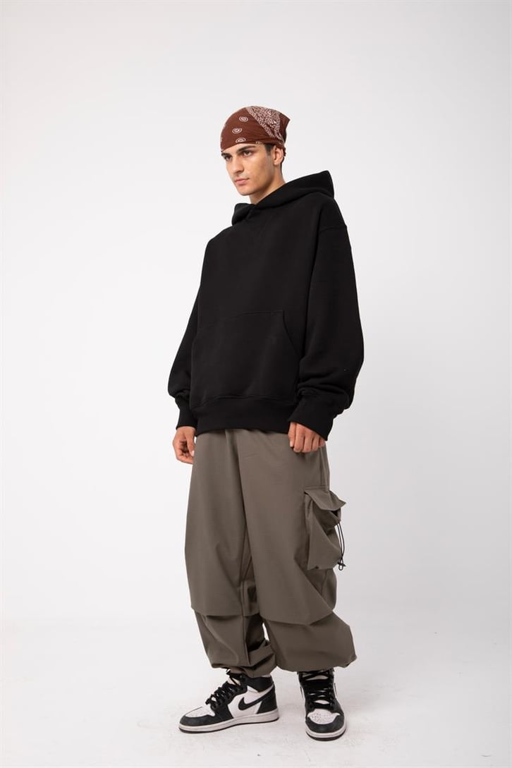 Premium Basic Siyah Oversize Hoodie
