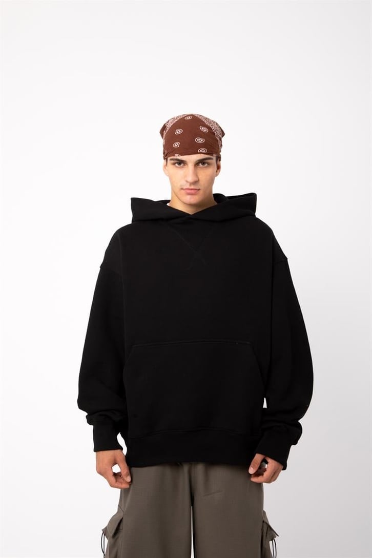 Premium Basic Siyah Oversize Hoodie