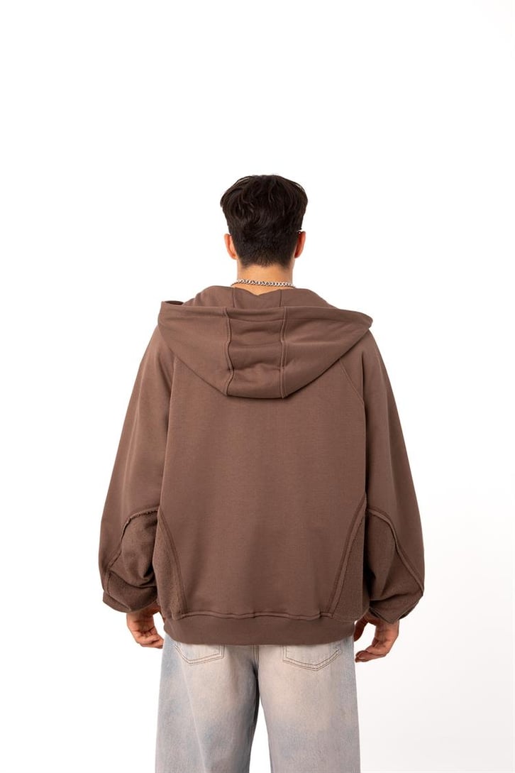 Premium Baskılı Kahverengi Zipper Hoodie