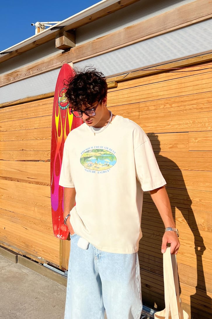 Premium Fresh Air Baskılı Oversize Tişört