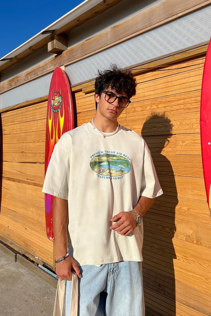 Premium Fresh Air Baskılı Oversize Tişört