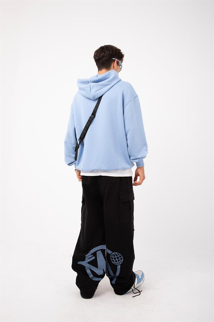 Premium Kumaş 500GSM Ferever Baskılı Bebek Mavisi Oversize Hoodie