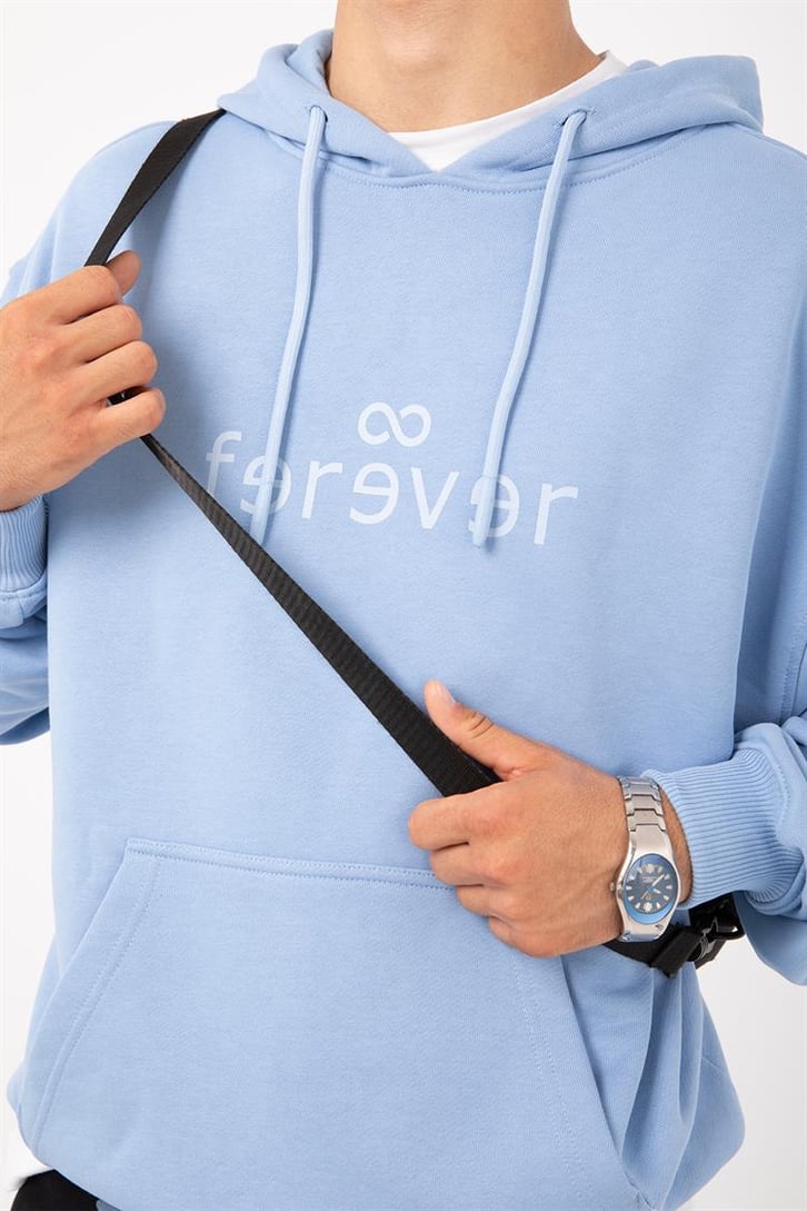Premium Kumaş 500GSM Ferever Baskılı Bebek Mavisi Oversize Hoodie
