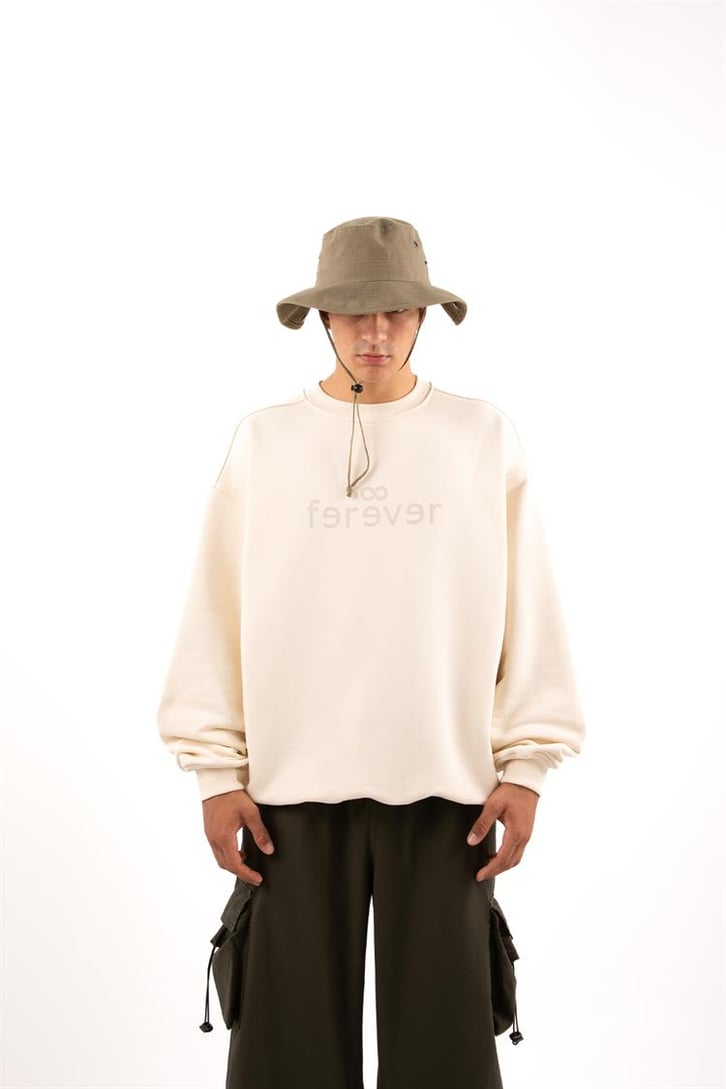 Premium Kumaş 500GSM Ferever Baskılı Krem Oversize Sweatshirt
