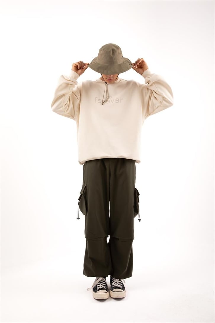 Premium Kumaş 500GSM Ferever Baskılı Krem Oversize Sweatshirt