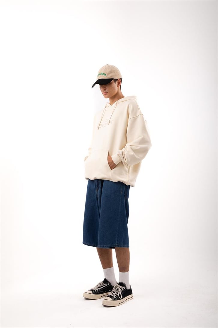 Premium Kumaş 500GSM Ferever Baskılı Krem Oversize Hoodie