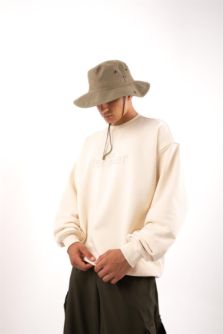 Premium Kumaş 500GSM Ferever Baskılı Krem Oversize Sweatshirt