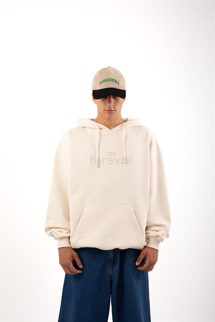 Premium Kumaş 500GSM Ferever Baskılı Krem Oversize Hoodie