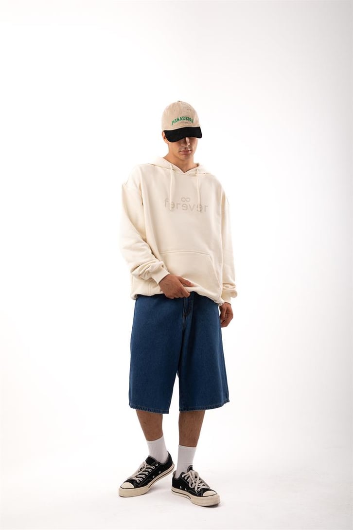 Premium Kumaş 500GSM Ferever Baskılı Krem Oversize Hoodie