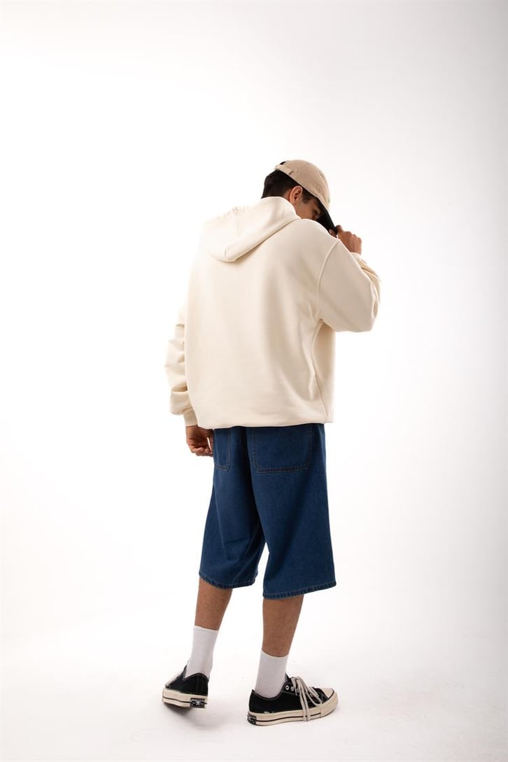 Premium Kumaş 500GSM Ferever Baskılı Krem Oversize Hoodie