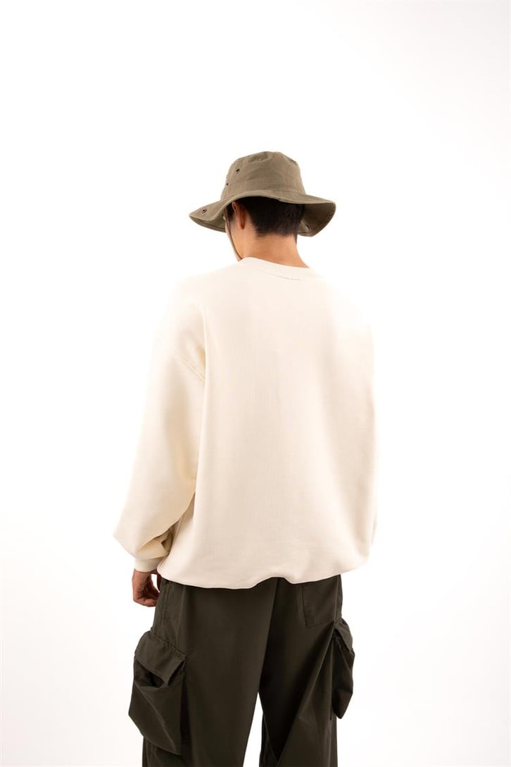Premium Kumaş 500GSM Ferever Baskılı Krem Oversize Sweatshirt