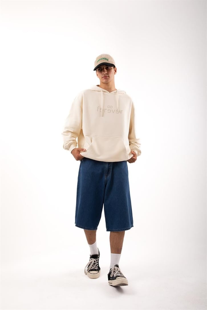 Premium Kumaş 500GSM Ferever Baskılı Krem Oversize Hoodie