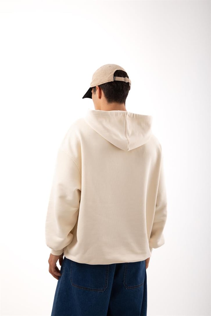 Premium Kumaş 500GSM Ferever Baskılı Krem Oversize Hoodie