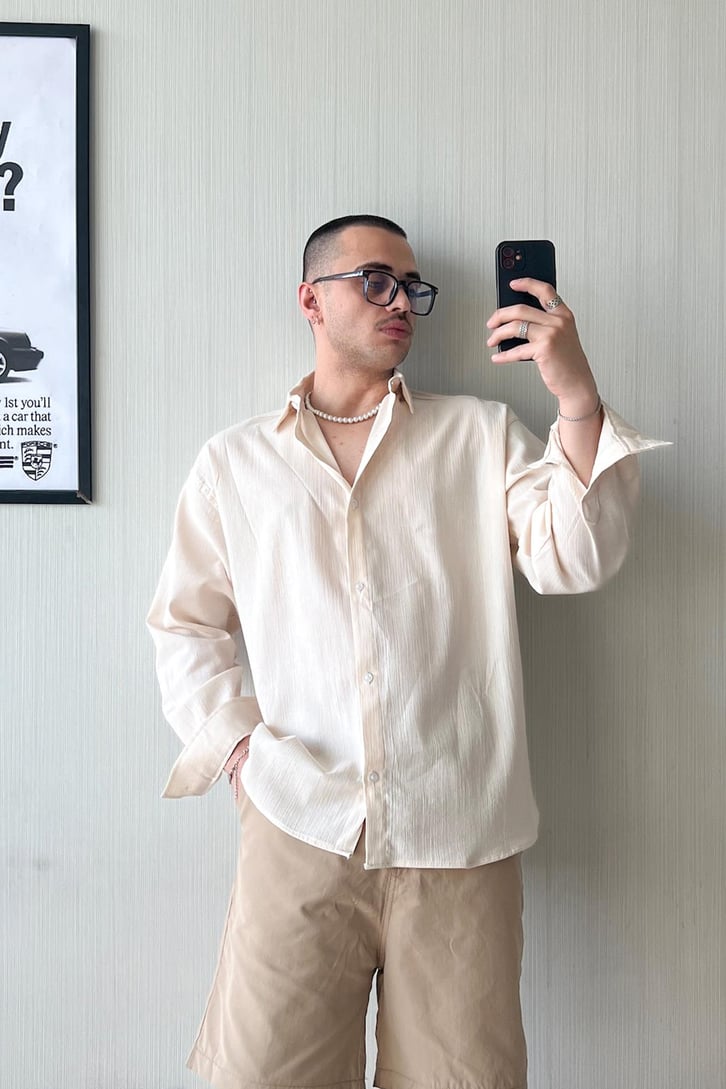 Premium Modal Karışımlı Bej Oversize Gömlek