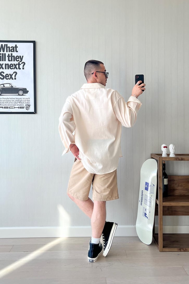 Premium Modal Karışımlı Bej Oversize Gömlek