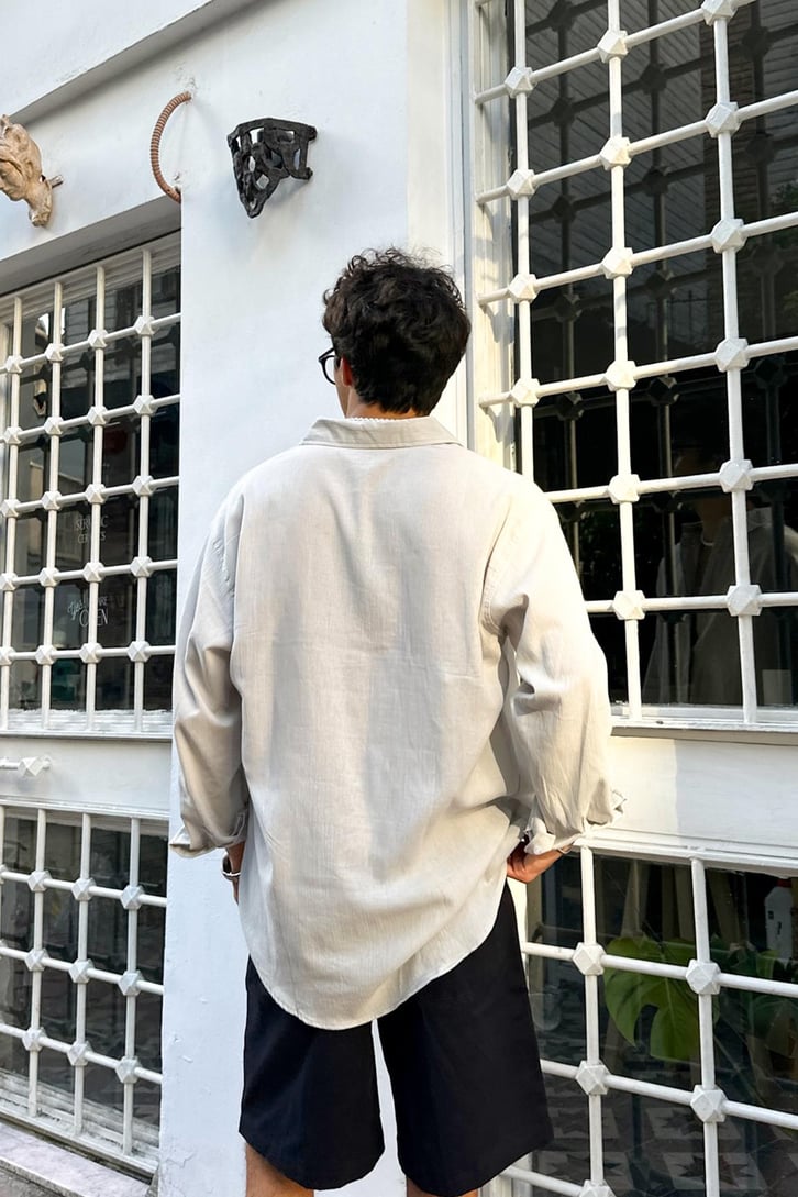 Premium Modal Karışımlı Buz Gri Oversize Gömlek
