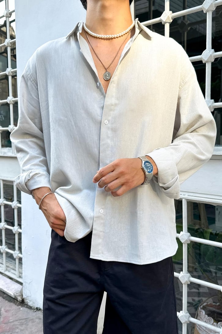 Premium Modal Karışımlı Buz Gri Oversize Gömlek