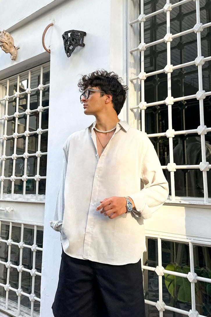 Premium Modal Karışımlı Buz Gri Oversize Gömlek