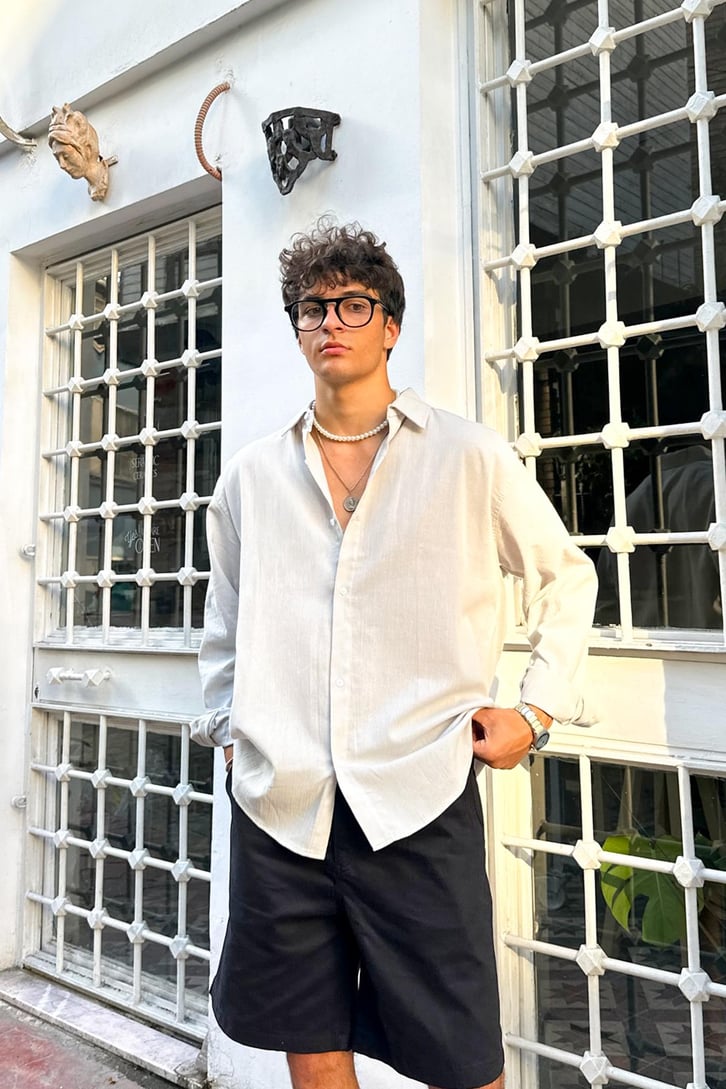 Premium Modal Karışımlı Buz Gri Oversize Gömlek