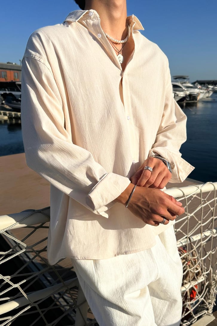 Premium Modal Karışımlı Ekru Oversize Gömlek