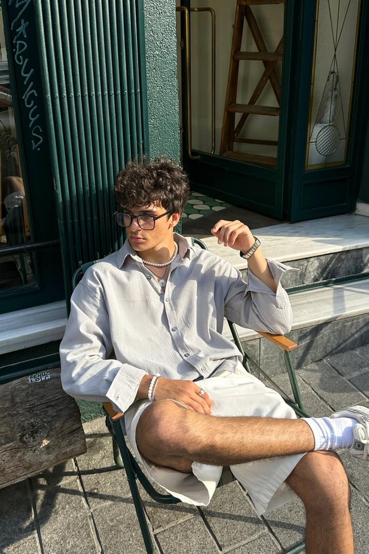 Premium Modal Karışımlı Gri Oversize Gömlek