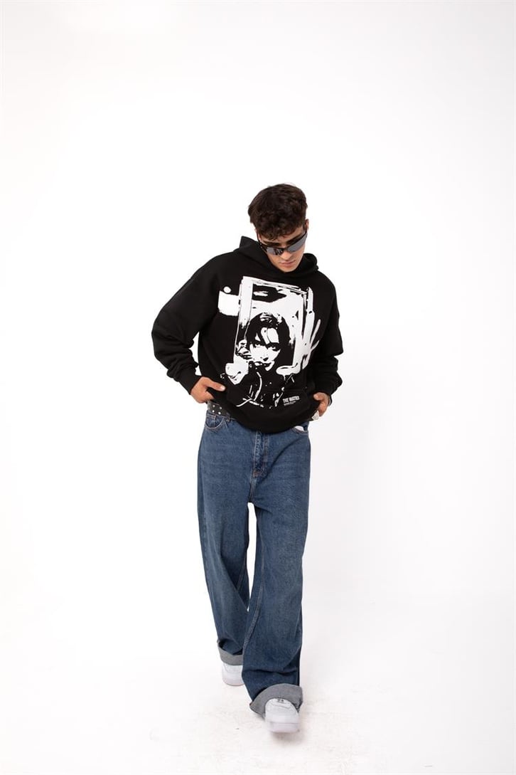 Premium The Matrix Baskılı Siyah Oversize Hoodie