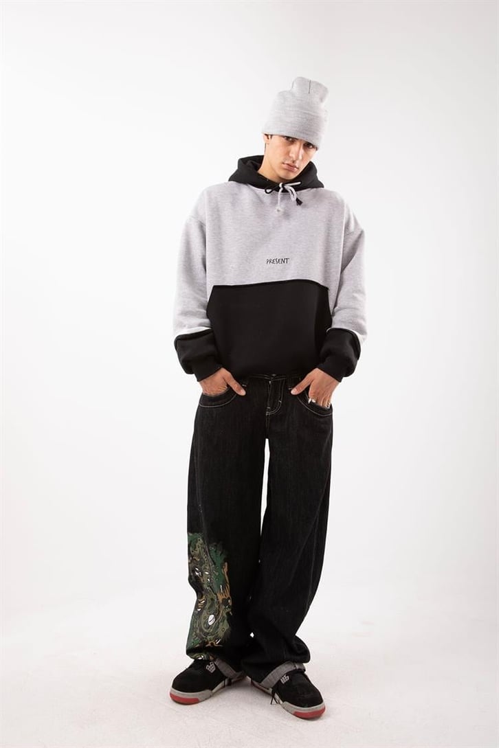 Present Baskılı Double Color Oversize Hoodie