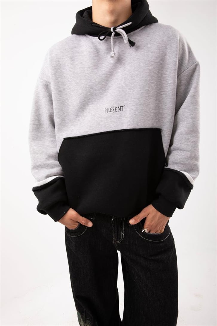 Present Baskılı Double Color Oversize Hoodie