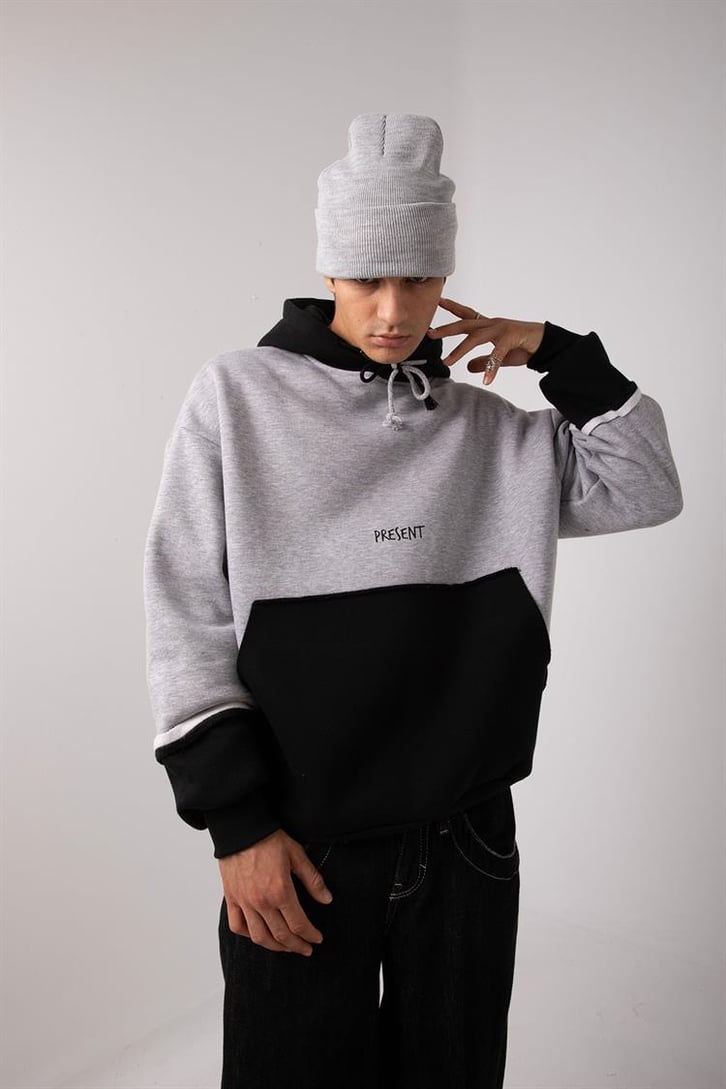 Present Baskılı Double Color Oversize Hoodie