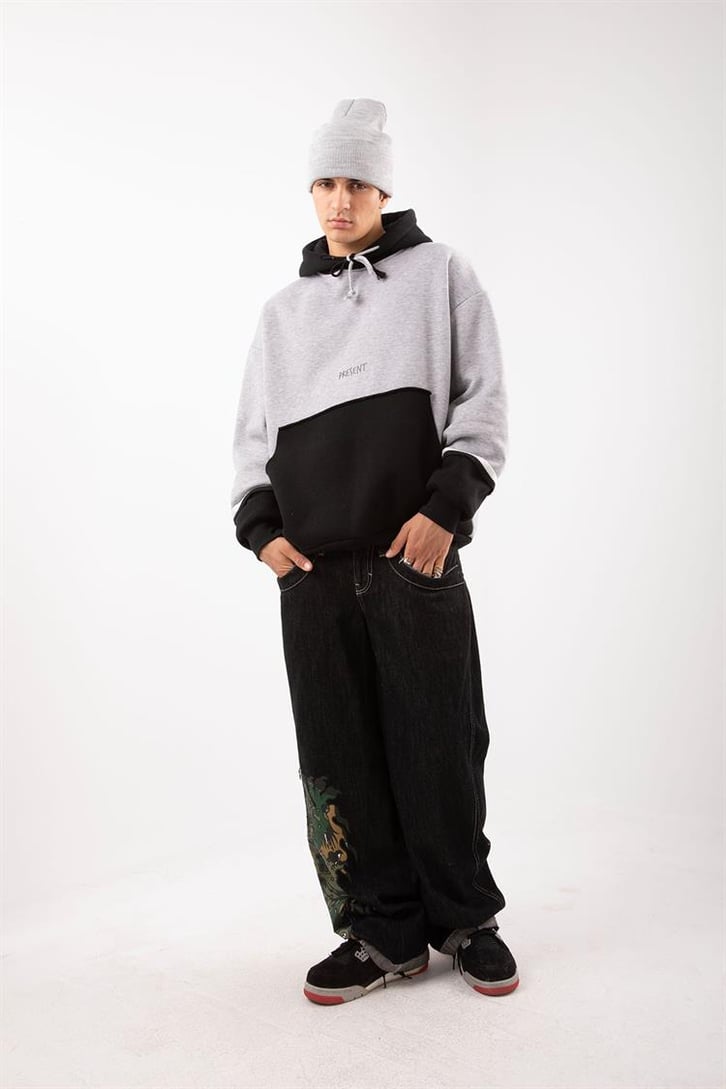 Present Baskılı Double Color Oversize Hoodie