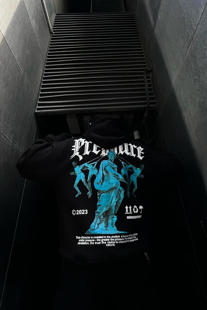Pressure Sırt Baskılı Siyah Oversize Hoodie