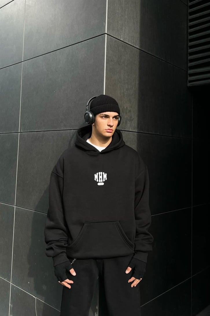 Pressure Sırt Baskılı Siyah Oversize Hoodie
