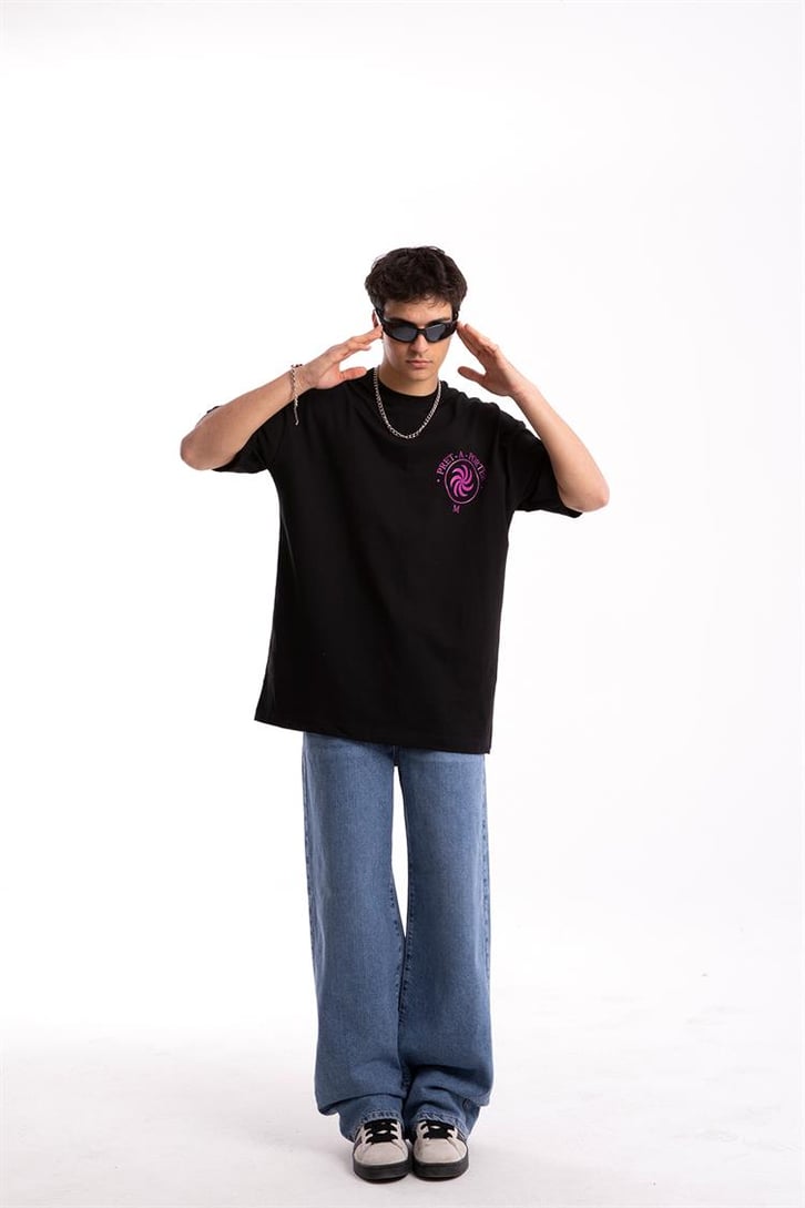Pret-A-Porter Sırt Baskılı Siyah Oversize Tişört