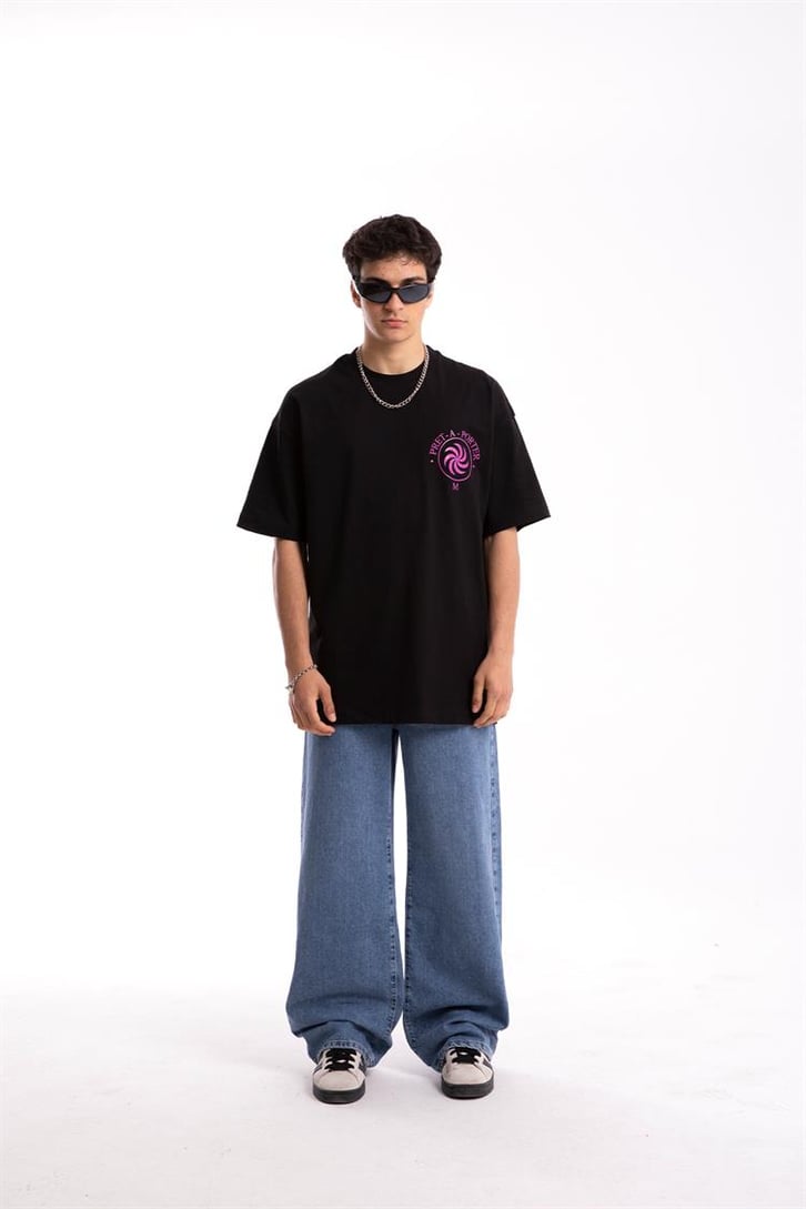 Pret-A-Porter Sırt Baskılı Siyah Oversize Tişört