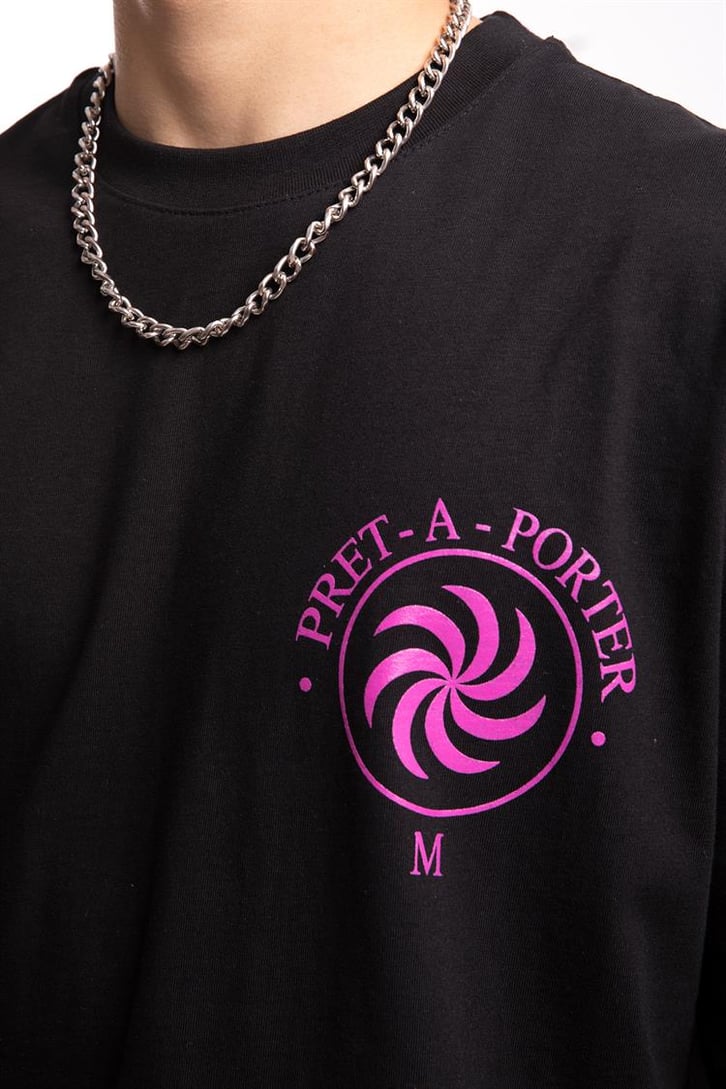 Pret-A-Porter Sırt Baskılı Siyah Oversize Tişört