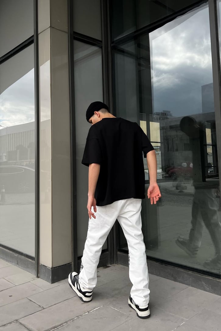 Printed Ekru Regular Fit Jean