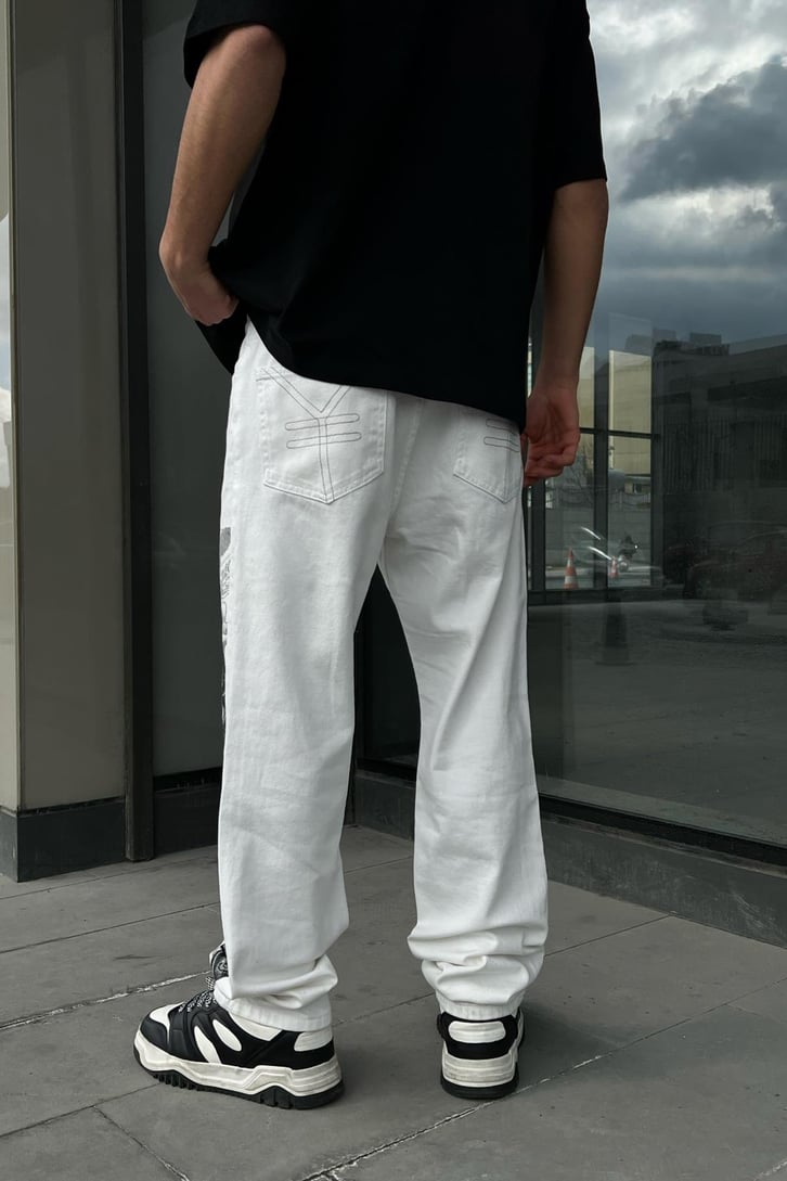 Printed Ekru Regular Fit Jean