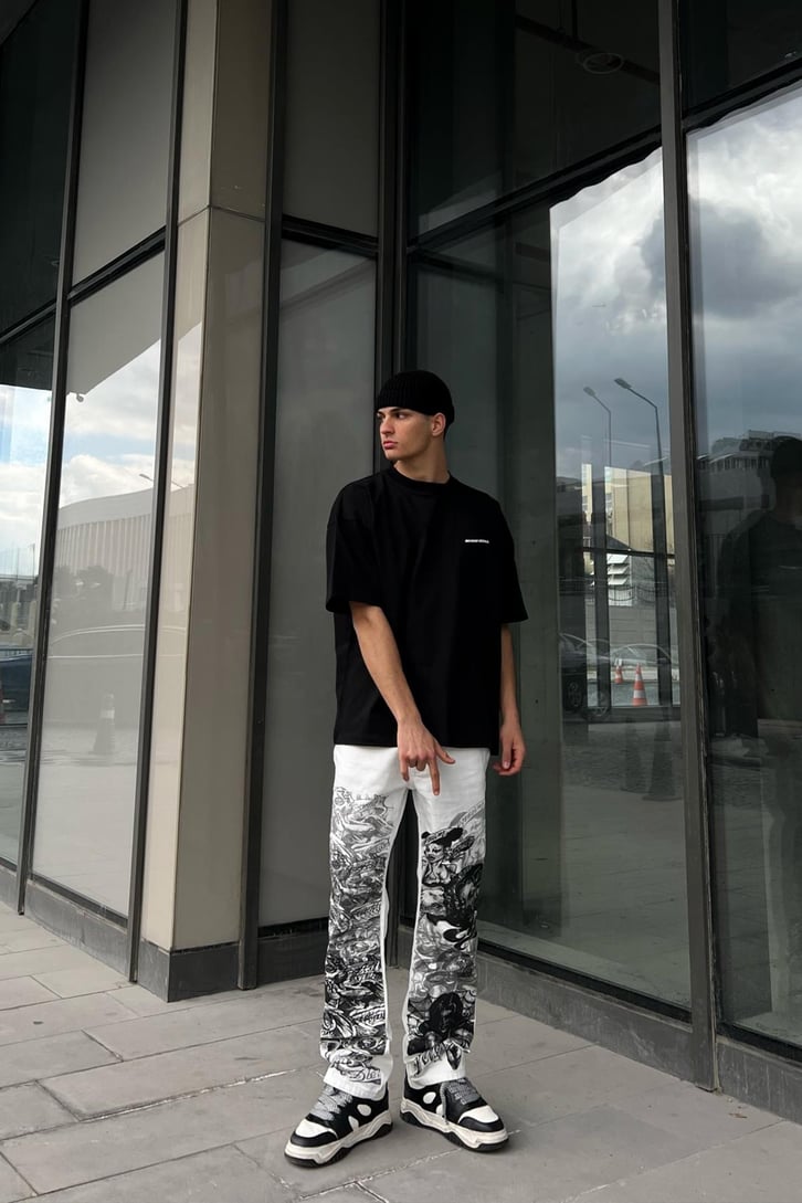 Printed Ekru Regular Fit Jean