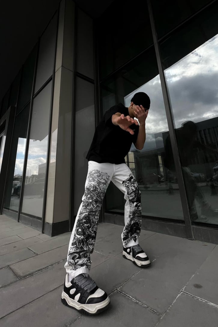 Printed Ekru Regular Fit Jean