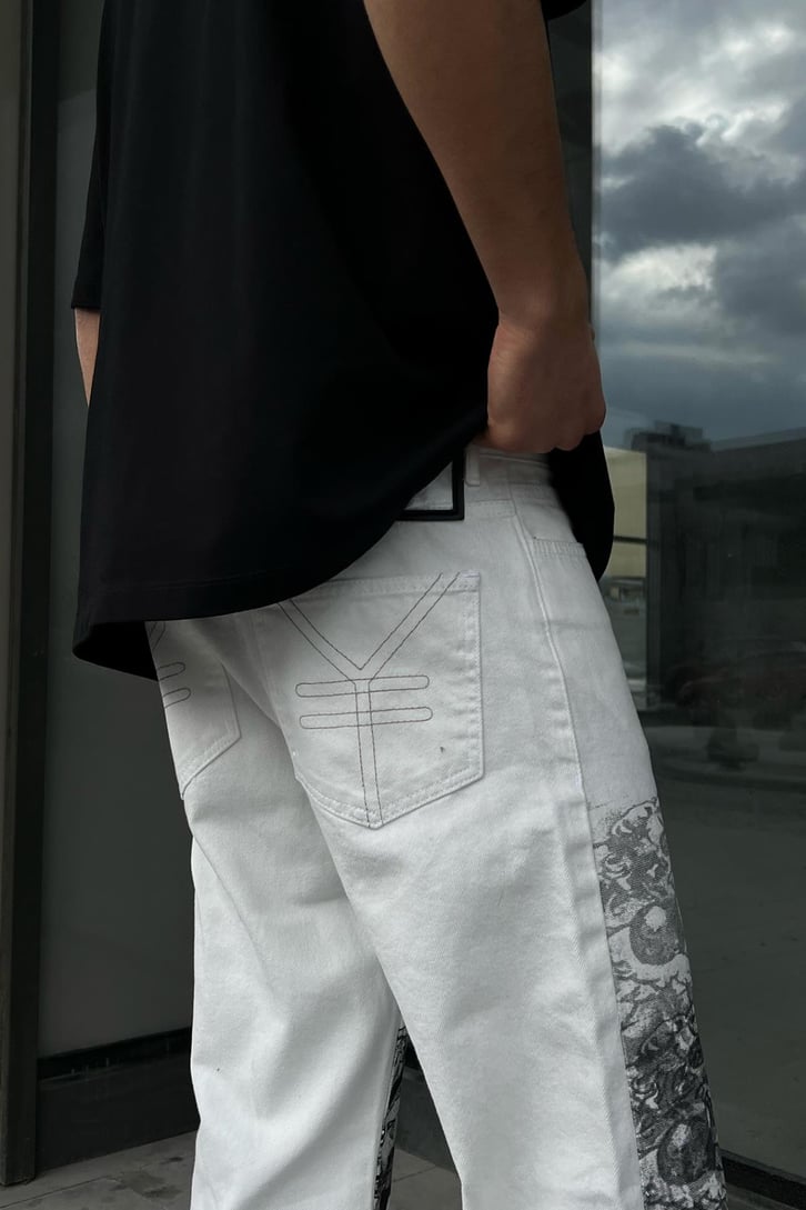 Printed Ekru Regular Fit Jean