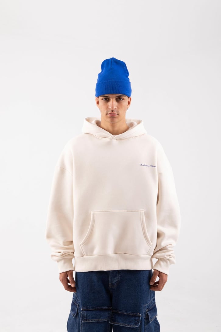Productive Vision Baskılı Krem Oversize Hoodie