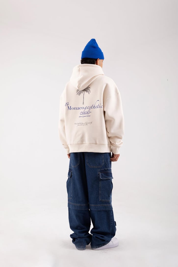 Productive Vision Baskılı Krem Oversize Hoodie