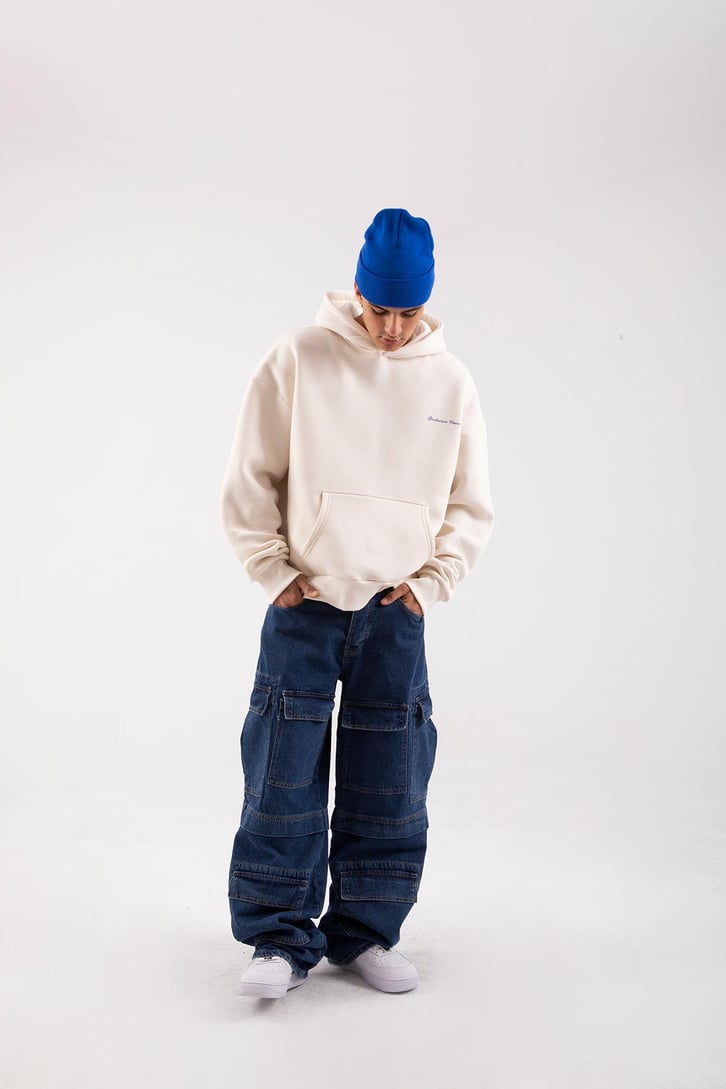 Productive Vision Baskılı Krem Oversize Hoodie