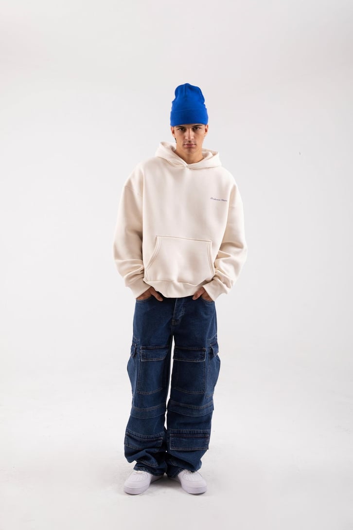 Productive Vision Baskılı Krem Oversize Hoodie