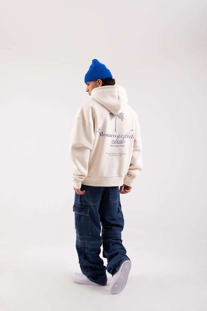 Productive Vision Baskılı Krem Oversize Hoodie