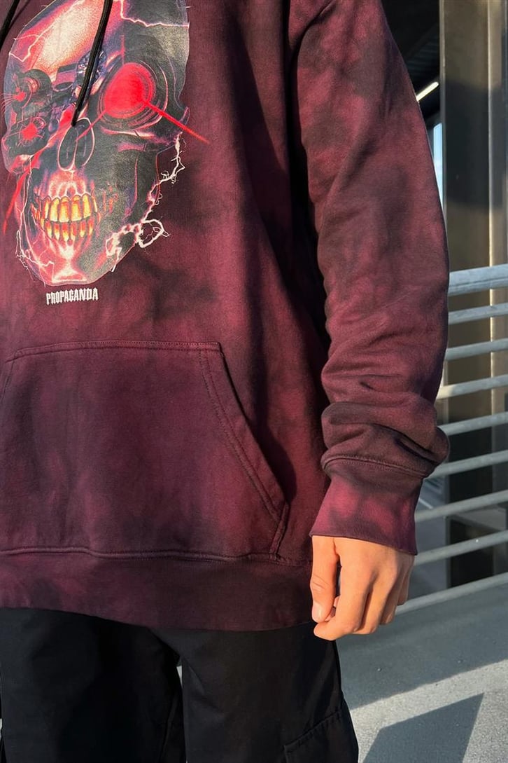 Propaganda Skull Baskılı Batik Desen İçi Pamuklu Oversize Hoodie