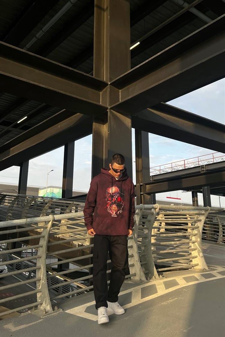 Propaganda Skull Baskılı Batik Desen İçi Pamuklu Oversize Hoodie