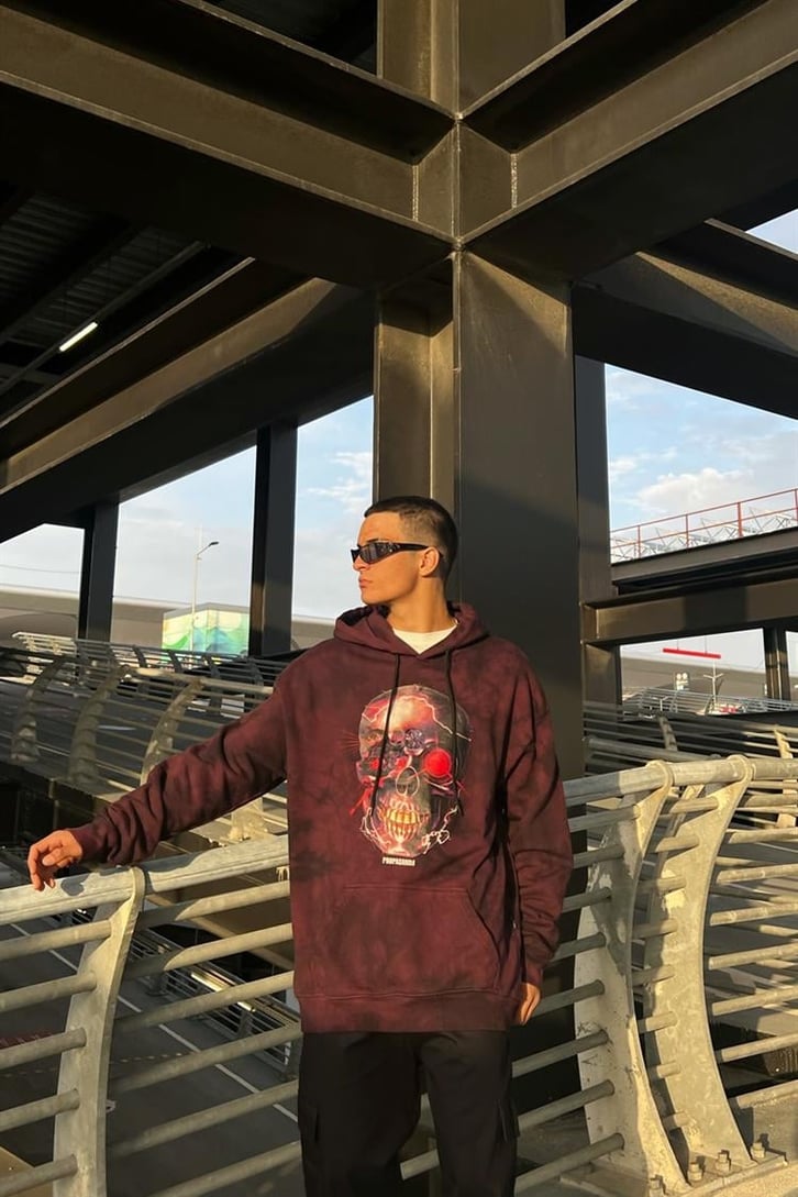 Propaganda Skull Baskılı Batik Desen İçi Pamuklu Oversize Hoodie