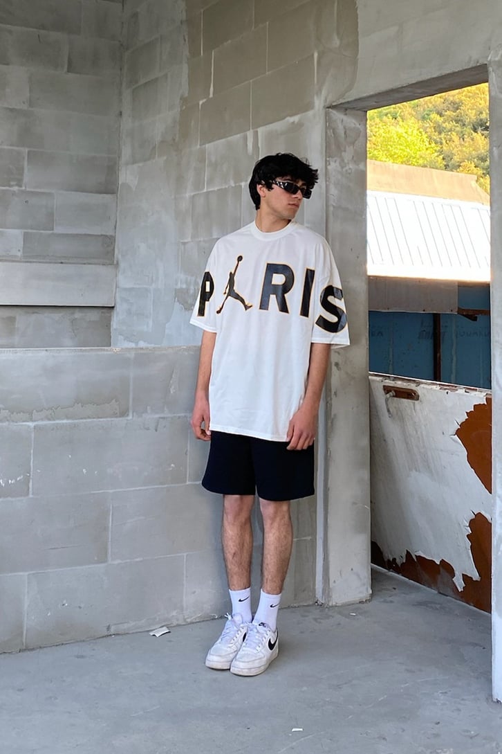 PSG Baskılı Beyaz Oversize Tshirt